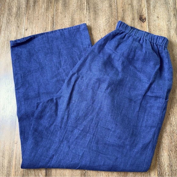 FLAX Wide Leg Linen Pants Women’s S Navy Royal Blue - Picture 1 of 12